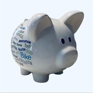 Large Piggy Coin Wachovia Bank Money Pig Ceramic White Sayings W/Stopper
